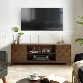 Bufet Tv Desain Unik Modern Kayu Jati Solid Perhutani