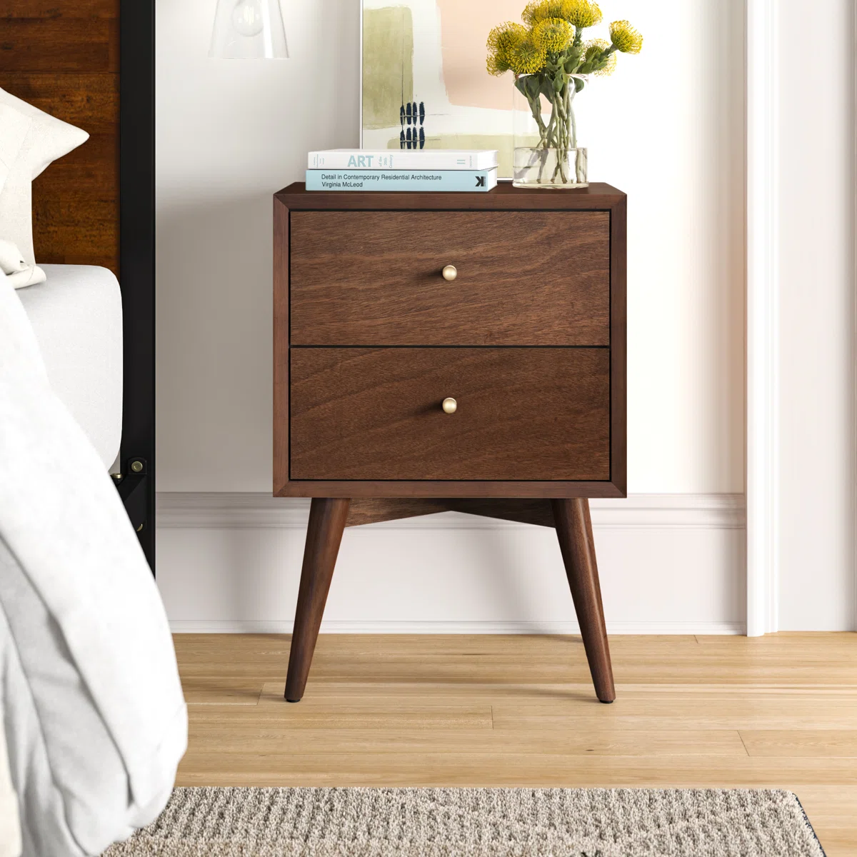 Nakas 2 Laci Bevel Kaki Retro Jati Minimalis Modern Kekinian