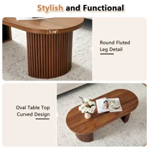 Meja Kopi Oval Desain Unik Serbaguna Bahan Kayu Jati Solid