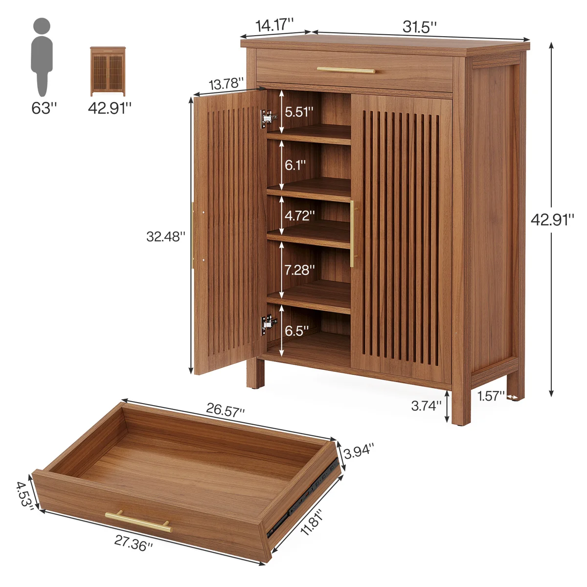 Bufet Rak Sepatu 2 Pintu Minimalis Modern Kayu Jati Solid Jepara