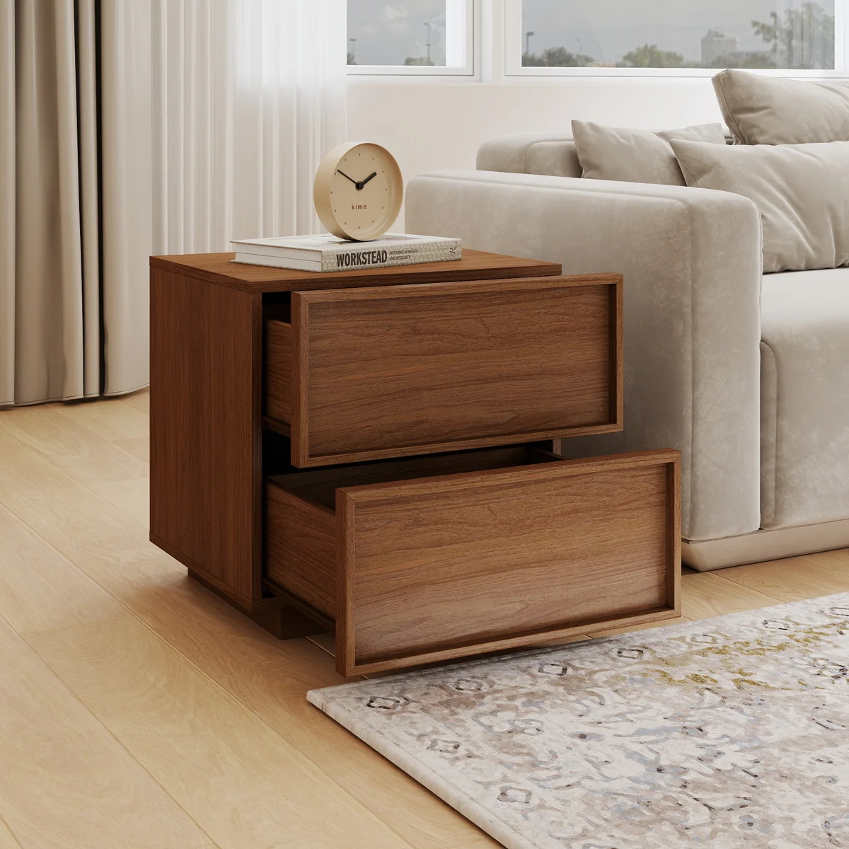 Nakas Kayu Jati 2 Laci Tersembunyi Model Minimalis Modern