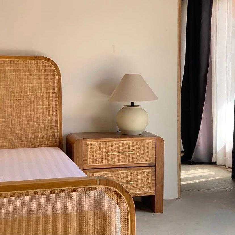 Tempat Tidur Minimalis Kayu Jati Mix Rotan Asli Estetik