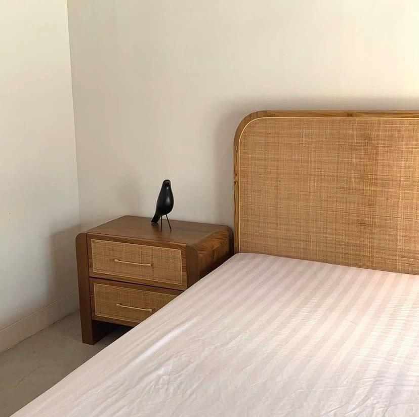 Tempat Tidur Minimalis Kayu Jati Mix Rotan Asli Estetik