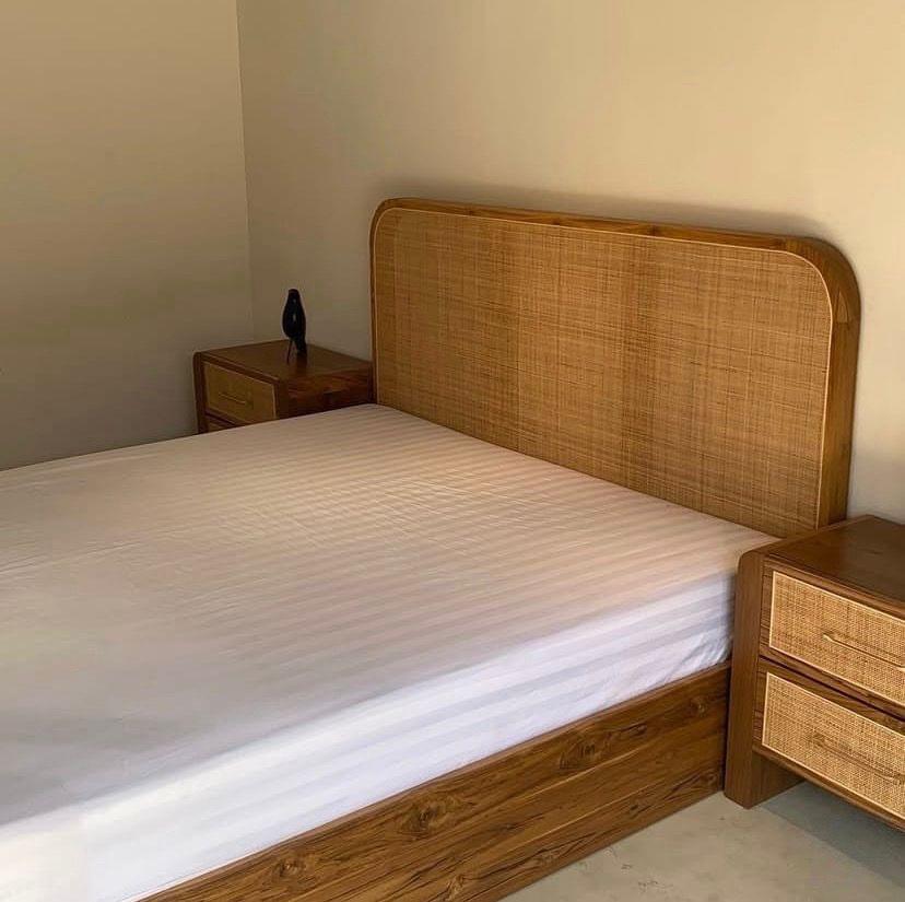 Tempat Tidur Minimalis Kayu Jati Mix Rotan Asli Estetik