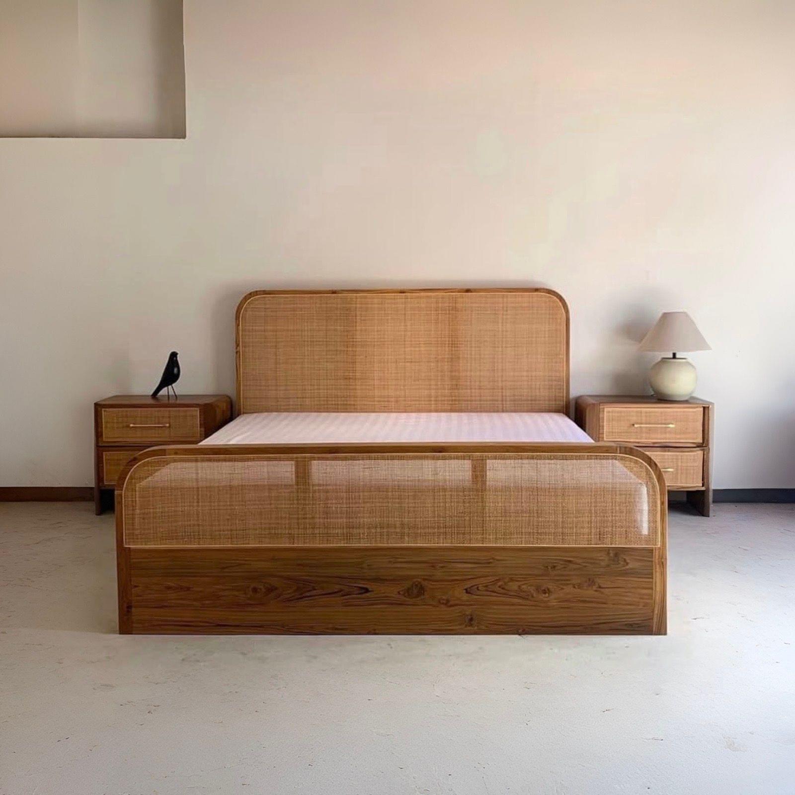 Tempat Tidur Minimalis Kayu Jati Mix Rotan Asli Estetik