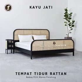 Tempat Tidur Rotan Antik Minimalis Kayu Jati