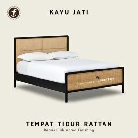 Dipan Minimalis Tempat Tidur Kayu Jati Kombinasi Rotan Terbaru