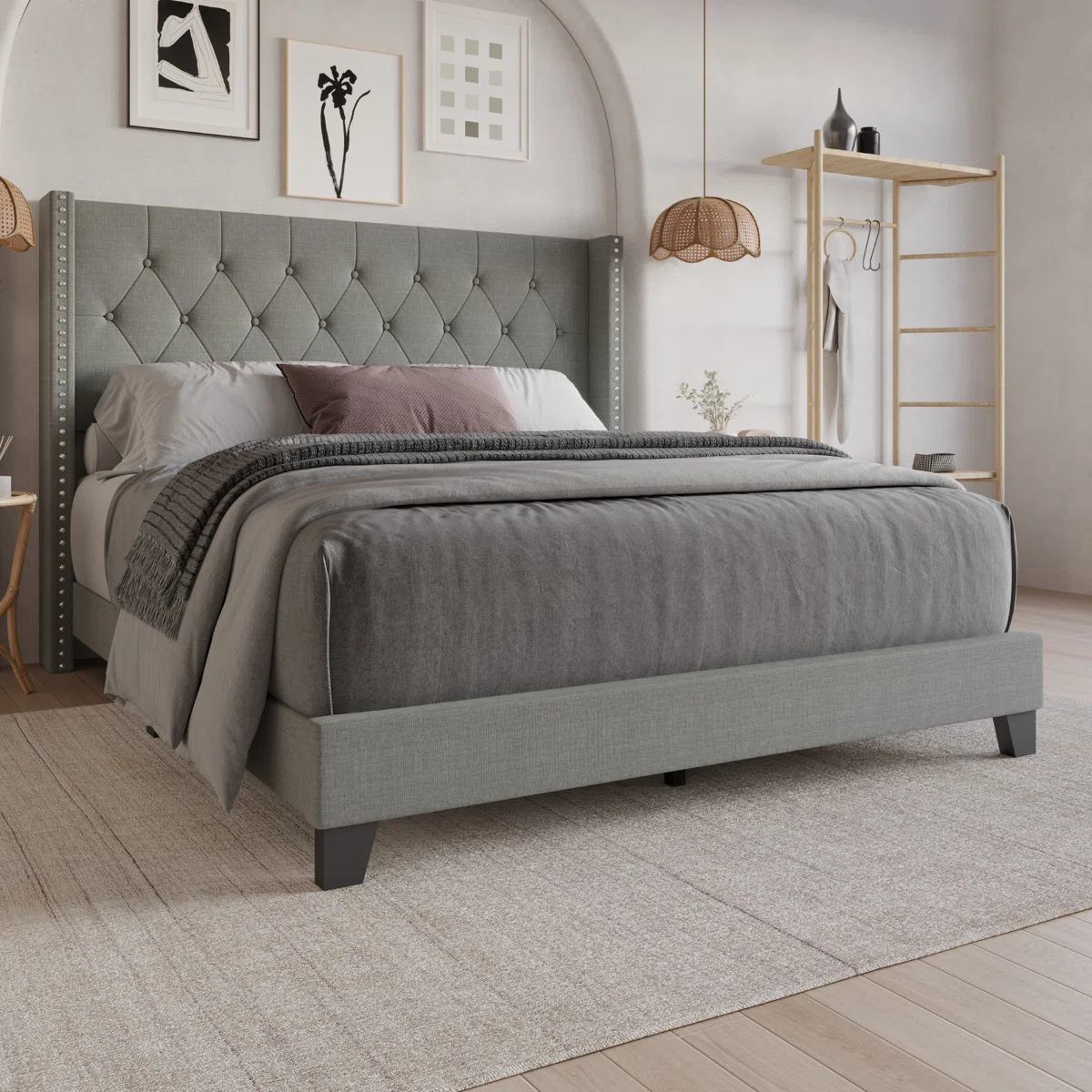 Tempat Tidur Jok Kain Canvas Minimalis Modern Scandi