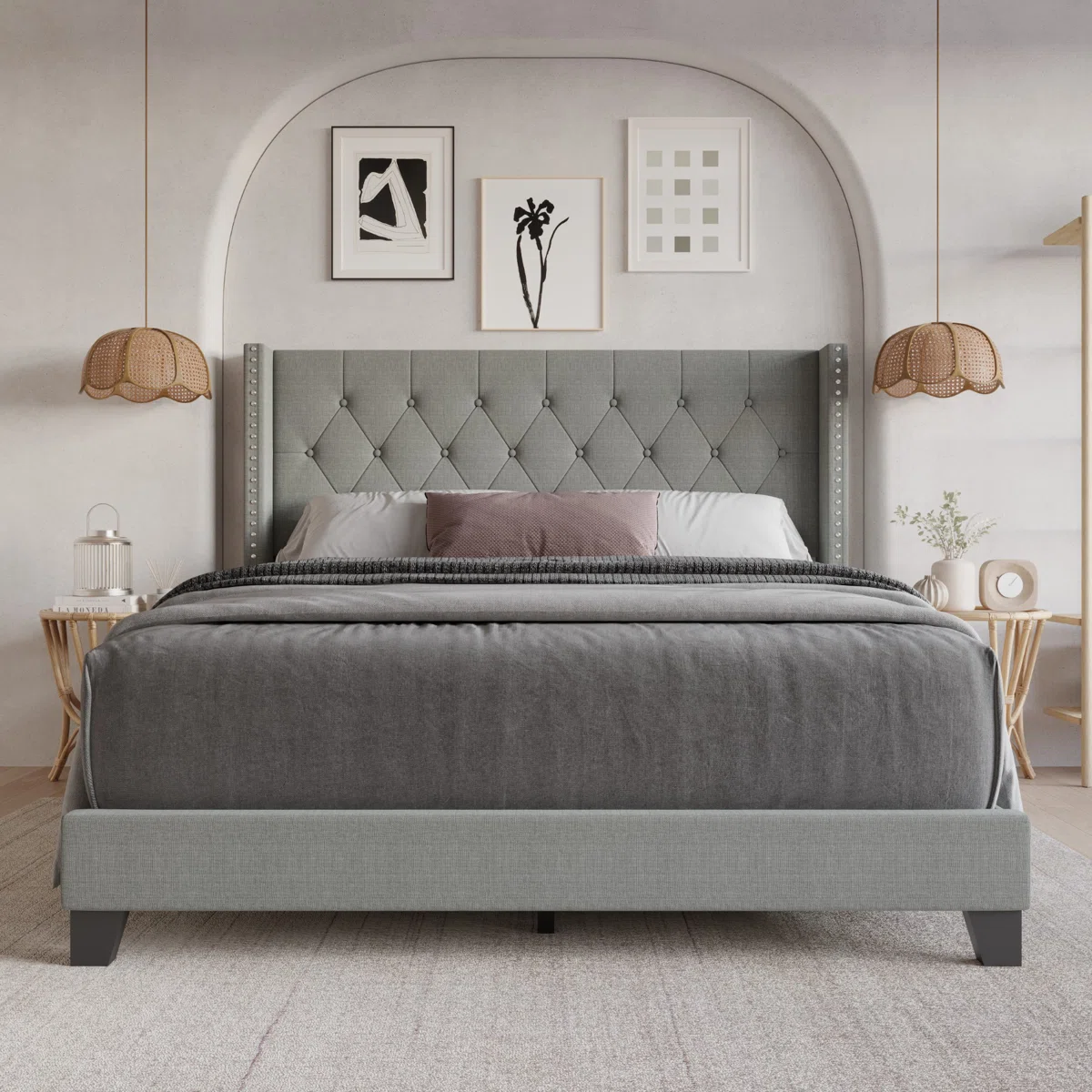 Tempat Tidur Jok Kain Canvas Minimalis Modern Scandi
